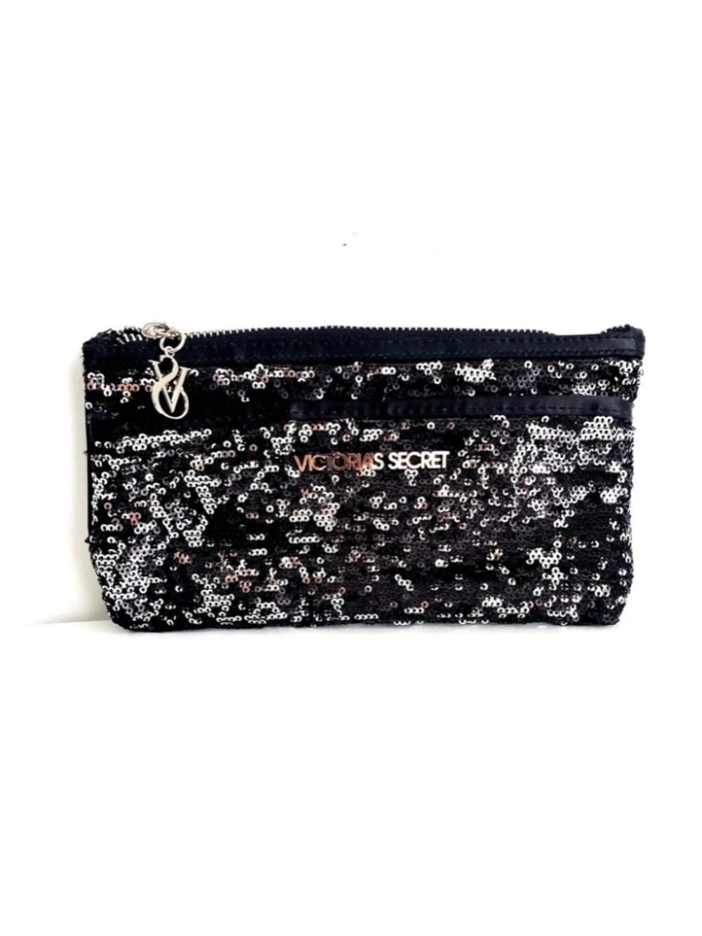 NWOT Victoria’s Secret Black Sequin Cosmetic Bag Makeup Bag Pencil Case Clutch